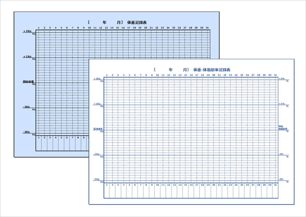 体重と体脂肪率を手書きで記録！手書き体重グラフテンプレート