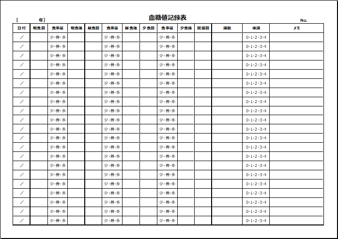 血糖値記録表の無料テンプレート