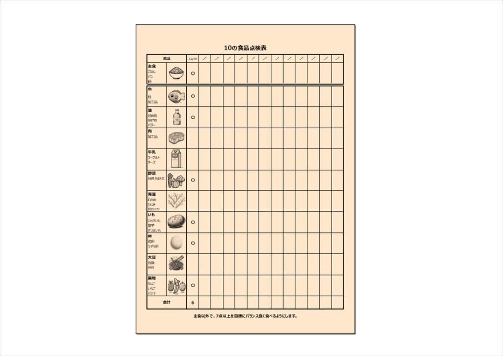 10の食品点検表Excelテンプレートで健康管理