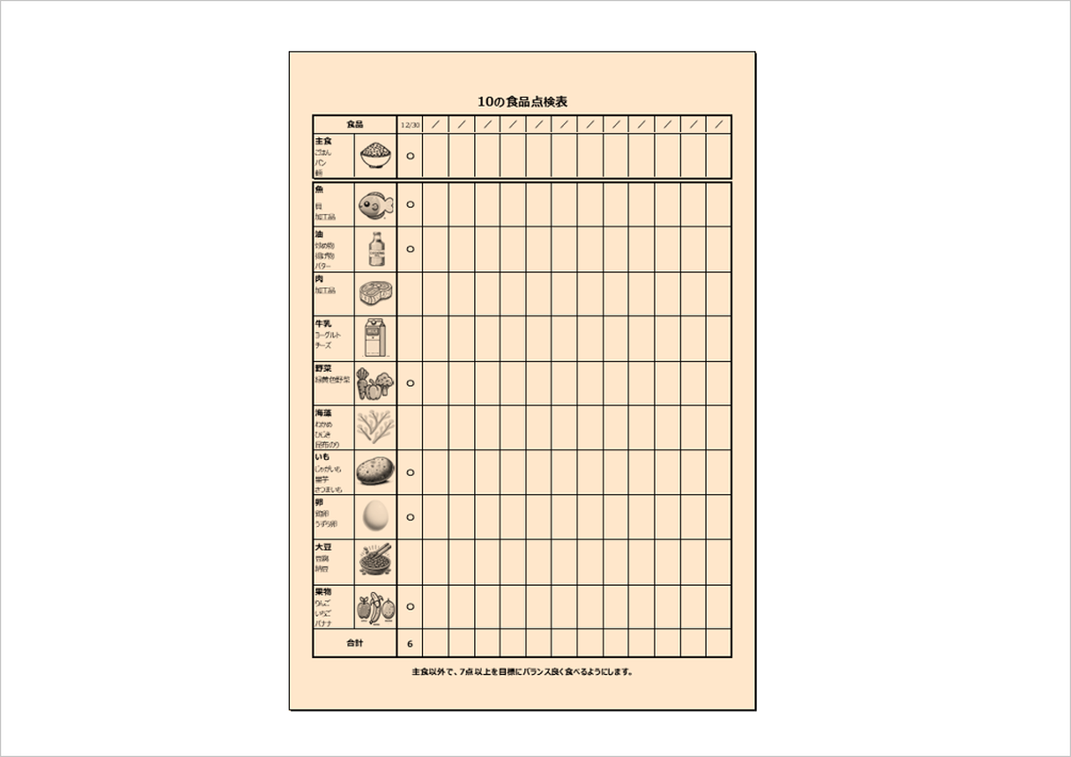 10の食品点検表Excelテンプレートで健康管理