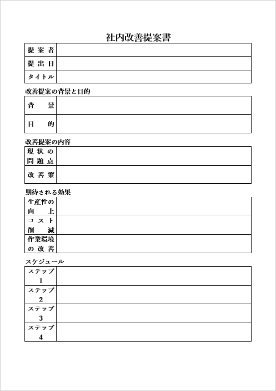 社内改善提案書の無料テンプレート・1ページ