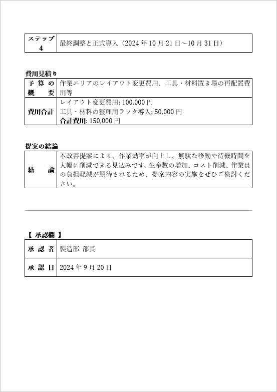 社内改善提案書の記入例・2ページ