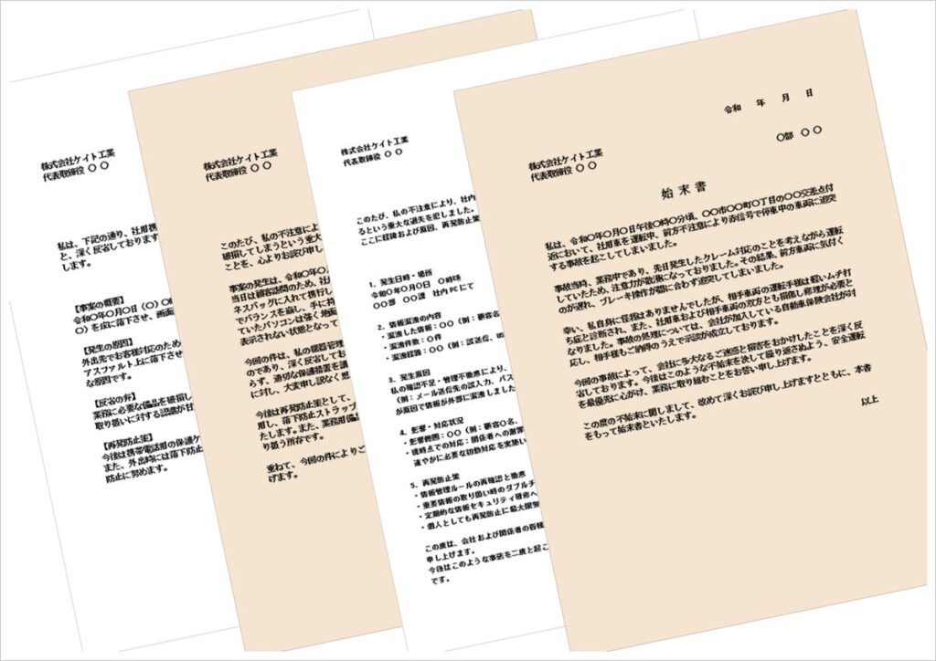 【始末書テンプレート4種・例文付き】破損・情報漏洩・事故